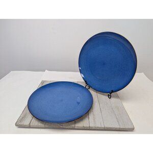 Royal Norfolk Reactive Blue Speckled Brown Rimmed Set Of 2 Dinner Plates 10 1/2"